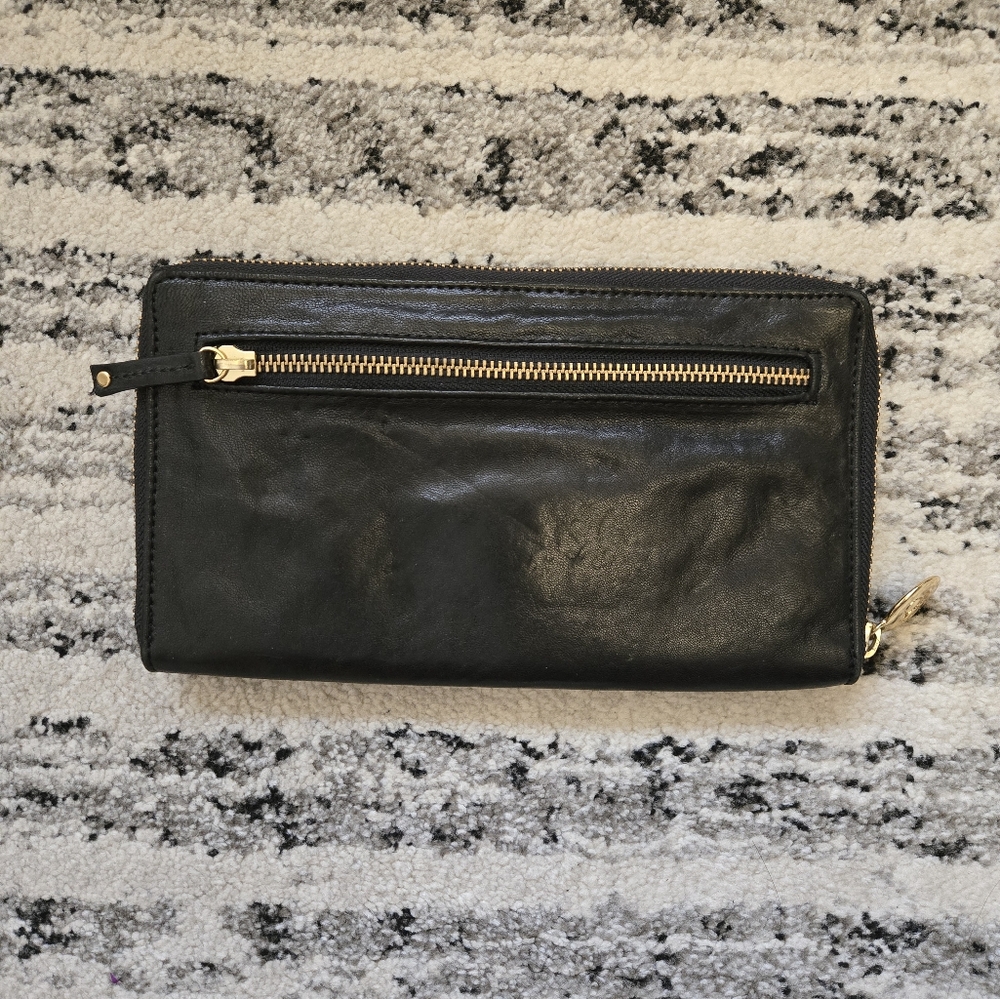 Gorjana Black Leather Jewelry Wallet Gold Zipper